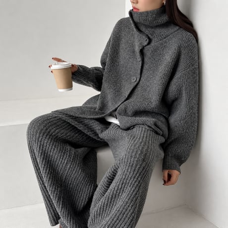 high neck knit cardigan and pants set /2color　MA2292