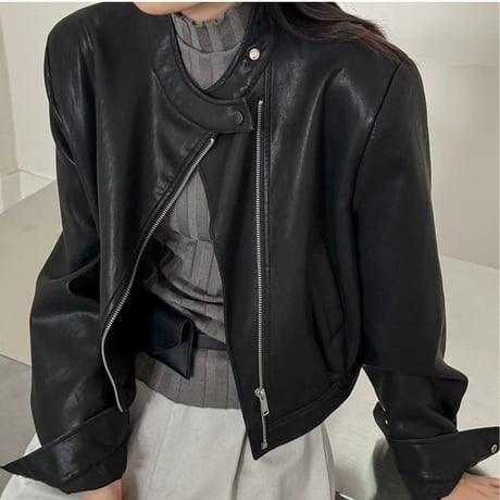 stand collar pu leather short jacket　MA2223