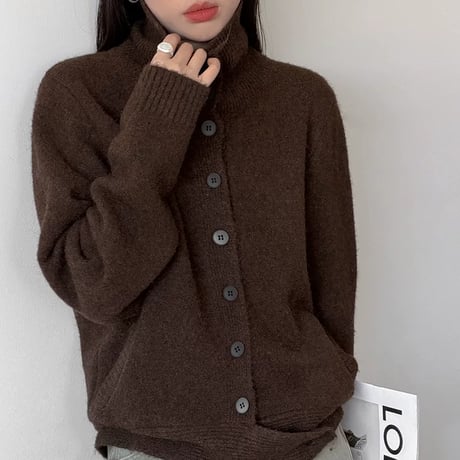high neck button knit cardigan /2color　MA2289