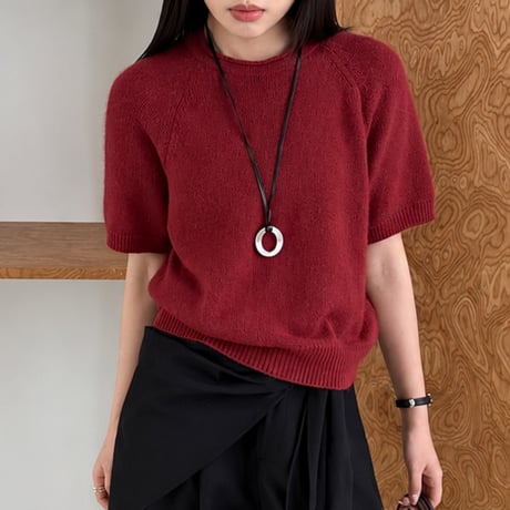 round neck short sleeve wool knit pullover　MA2229