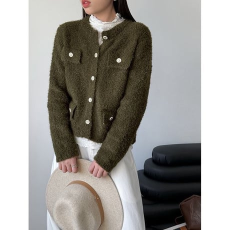 collarless pocket detail knit cardigan　MA2268