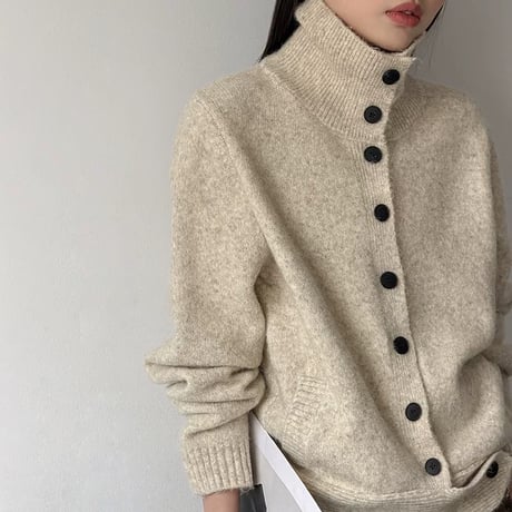high neck button knit cardigan /2color　MA2289