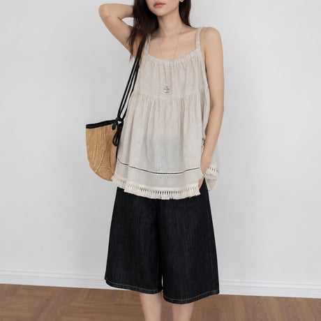linen fringe gather camisole/2color　MA2103