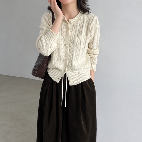 cable crew neck knit cardigan /4color　MA2291
