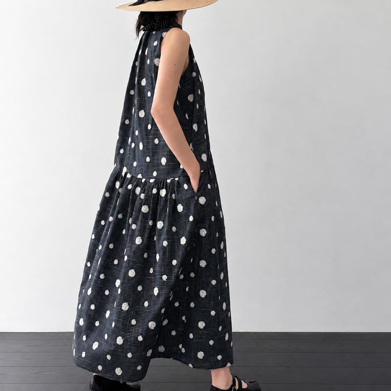 11am Dot & Check Tiered One-piece ワンピース dot embroidery check sleeveless one piece MA199