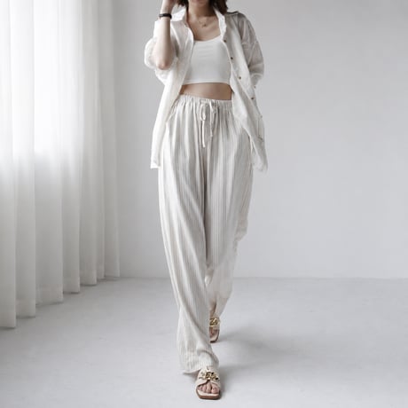 linen blend sheer stripe over shirt/3color　MA2034