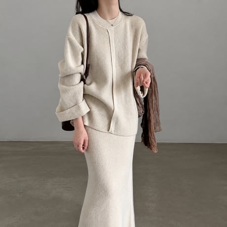 button cuff knit top and skirt set /3color　MA2283