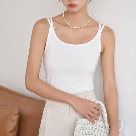 white u neck double strap camisole　MA2134