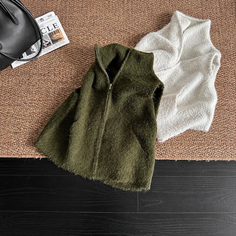 stand collar zip up vest /2color　MA2285