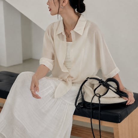 sheer tie hem short sleeve shirt/3color　MA2030
