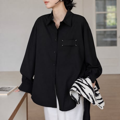 black drape lapel long sleeve shirt　MA2140