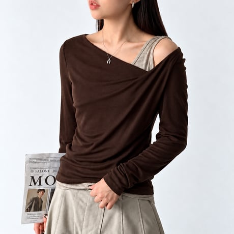 asymmetric layered long sleeve top /2color　MA2288