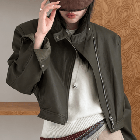 stand collar pu leather short jacket　MA2223