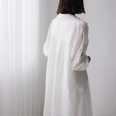 linen blend sheer stripe over shirt/3color　MA2034