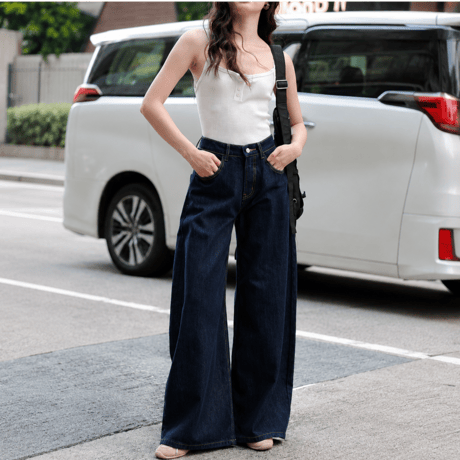 indigo high waist wide denim pants　MA2085