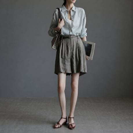 linen blend sheer stripe over shirt/3color　MA2034