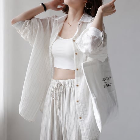 linen blend sheer stripe over shirt/3color　MA2034