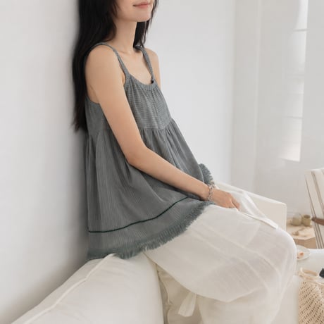 linen fringe gather camisole/2color　MA2103