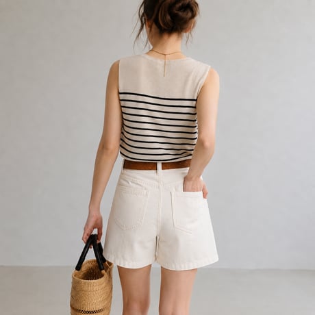 french stripe crew neck knit vest　MA2080