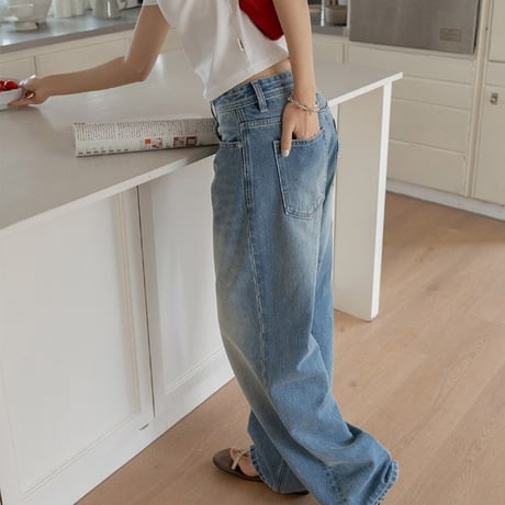 wash wide straight denim pants　MA2082