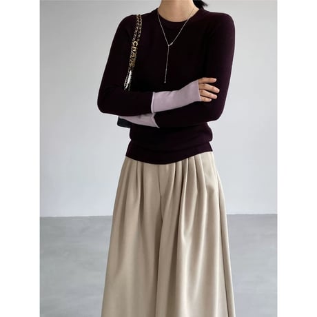 bicolor cuff crew neck knit　MA2273