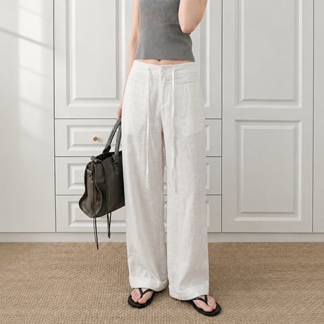 natural color drawstring low waist wide pants/2color　MA2104