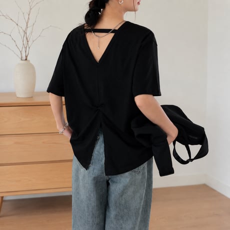 back slit twist half sleeve top/2color　MA2031