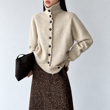 high neck button knit cardigan /2color　MA2289