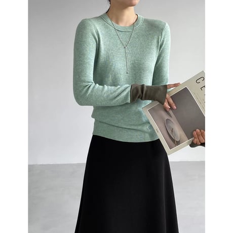 bicolor cuff crew neck knit　MA2273