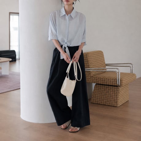 sheer tie hem short sleeve shirt/3color　MA2030