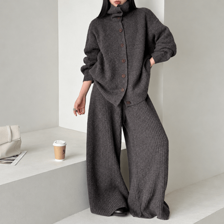 high neck knit cardigan and pants set /2color　MA2292
