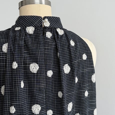 dot embroidery check sleeveless one piece　MA1994