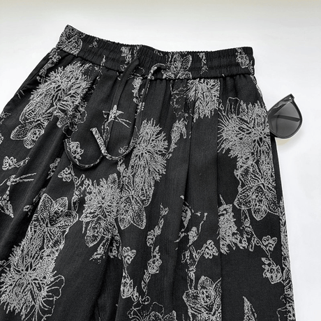 linen blend botanical print wide pants　MA2075