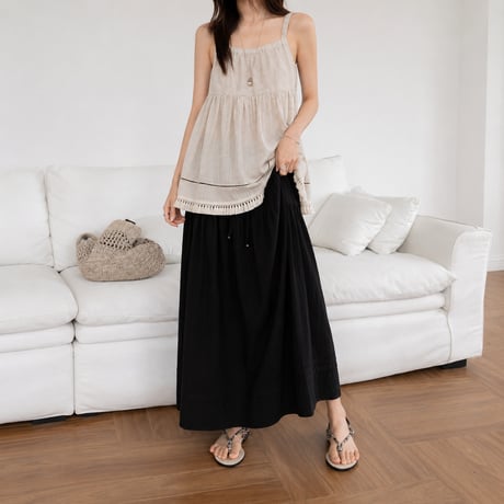 linen fringe gather camisole/2color　MA2103