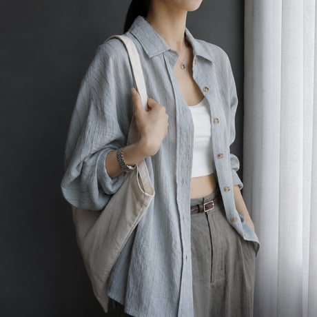 linen blend sheer stripe over shirt/3color　MA2034