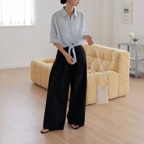 sheer tie hem short sleeve shirt/3color　MA2030