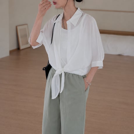 sheer tie hem short sleeve shirt/3color　MA2030