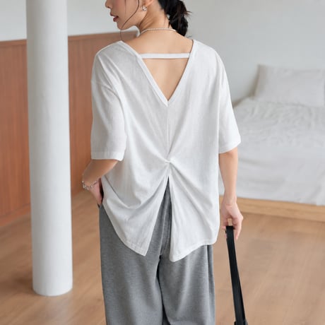 back slit twist half sleeve top/2color　MA2031