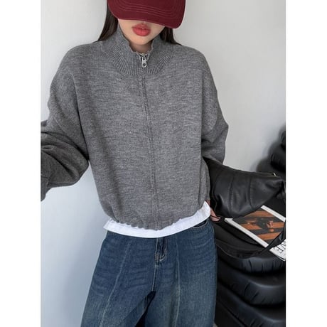 high neck zip up knit cardigan　MA2266