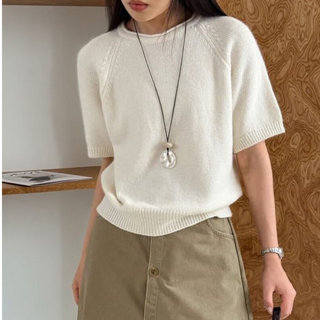 round neck short sleeve wool knit pullover　MA2229