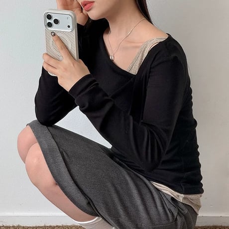 asymmetric layered long sleeve top /2color　MA2288
