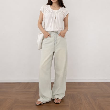 print light wash mid rise straight denim pants　MA2100