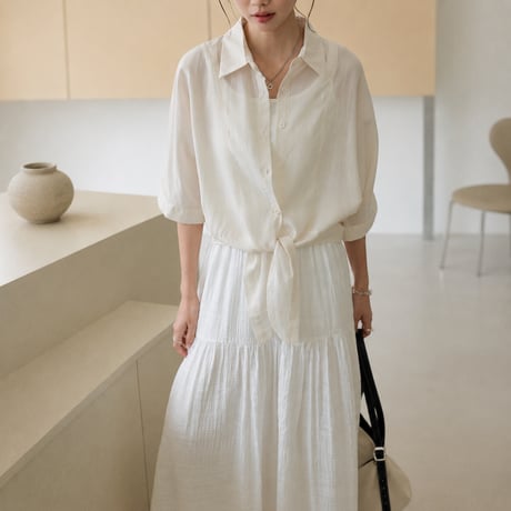 sheer tie hem short sleeve shirt/3color　MA2030