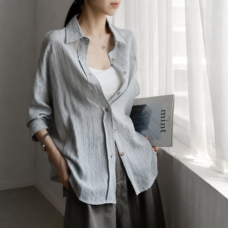 linen blend sheer stripe over shirt/3color　MA2034