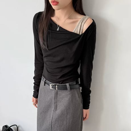 asymmetric layered long sleeve top /2color　MA2288