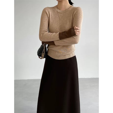 bicolor cuff crew neck knit　MA2273
