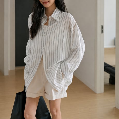 sheer stripe over shirt cardigan/3color　MA2027