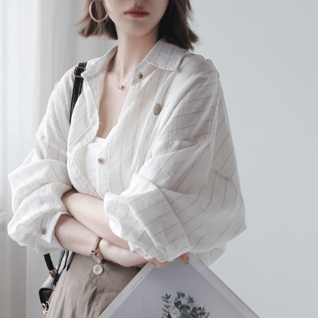 linen blend sheer stripe over shirt/3color　MA2034