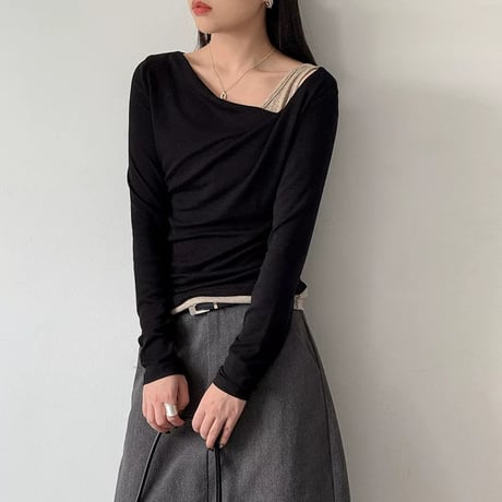 asymmetric layered long sleeve top /2color　MA2288