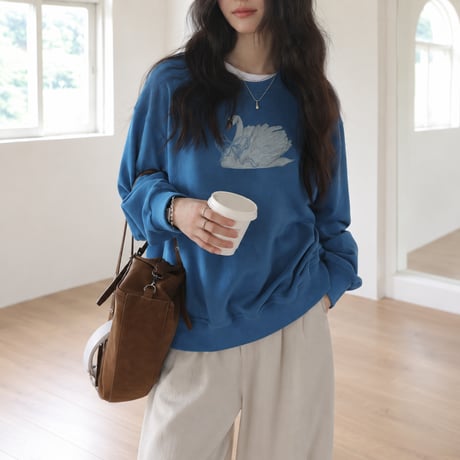 swan print drop shoulder sweat　MA2218　MA2218